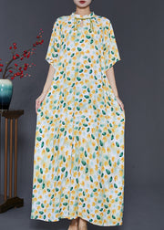 Vintage Apricot Tasseled Print Cotton Dress Summer