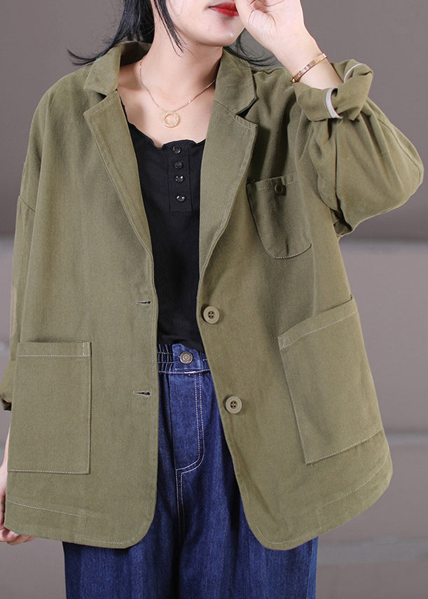 Vintage Army Green Mandarin Collar Patchwork Button Coats Fall