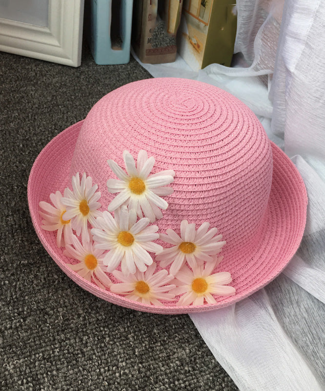 Vintage Beige Daisy Straw Woven Floppy Sun Hat