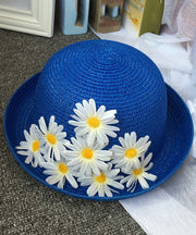 Vintage Beige Daisy Straw Woven Floppy Sun Hat