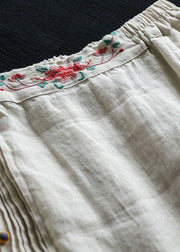 Vintage Beige Embroidered Pockets Patchwork Cotton Skirts Summer