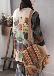 Vintage Beige Print Knit Vests Spring