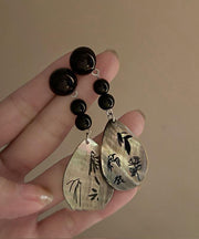 Vintage Black Acrylic Alloy Print Shell Water Drop Drop Earrings