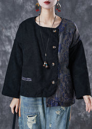 Vintage Black Asymmetrical Patchwork Fine Cotton Filled Coats Winter