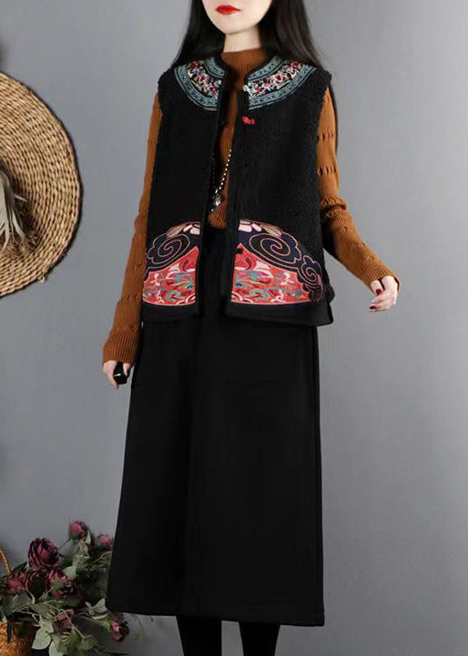 Vintage Black Button Patchwork Teddy Faux Fur Waistcoat Sleeveless