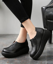 Vintage Black Cowhide Leather Flat Feet Shoes Platform Platform Flat Shoes