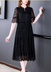 Vintage Black Embroidered Hollow Out Lace Long Dress Summer