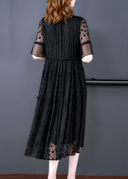 Vintage Black Embroidered Hollow Out Lace Long Dress Summer