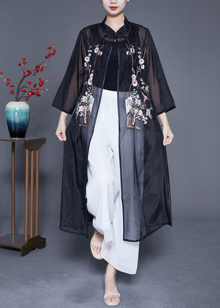 Vintage Black Embroideried Tassel Tulle UPF 50+ Cardigan Summer