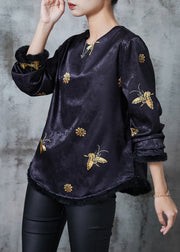 Vintage Black Jacquard Butterfly Silk Shirts Spring