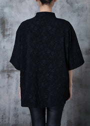 Vintage Black Jacquard Loose Silk Shirt Top Chinese Button Summer