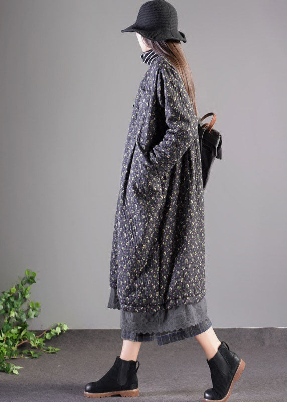 Vintage Black Lace Patchwork Fine Cotton Filled Witner Coats Lengthen