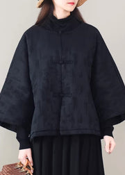 Vintage Black Oversized Jacquard Fine Cotton Filled Puffer Jacket Winter