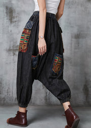 Vintage Black Oversized Patchwork Denim Harem Pants Spring