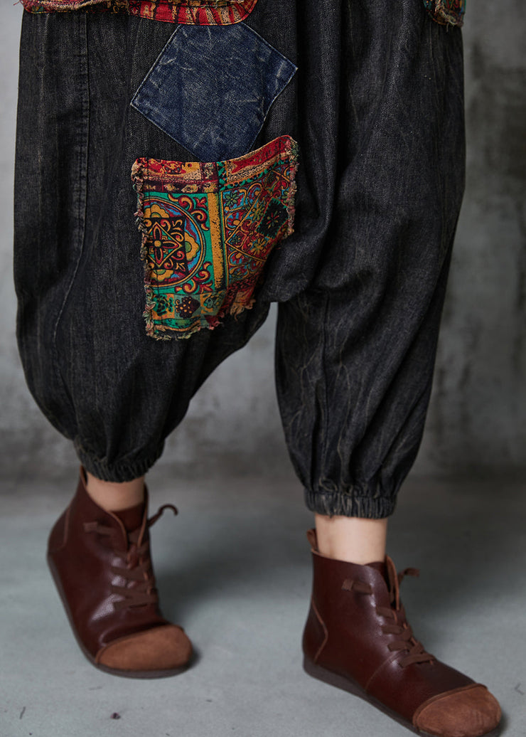 Vintage Black Oversized Patchwork Denim Harem Pants Spring