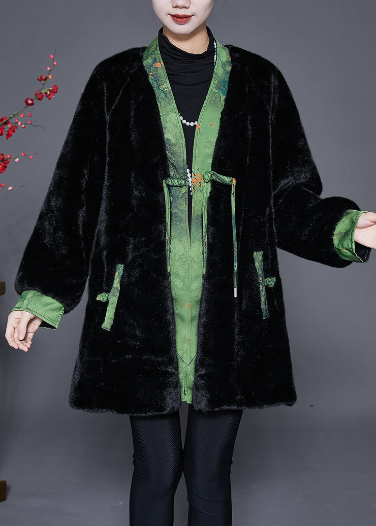 Vintage Black Oversized Patchwork Mink Velvet Coats Winter