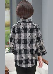 Vintage Black Peter Pan Collar Plaid Bouble Breast Woolen Coats Long Sleeve