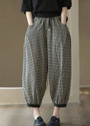 Vintage Black Plaid Elastic Waist Harem Pants Summer