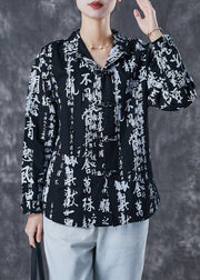 Vintage Black Print Chinese Button Cotton Shirt Spring