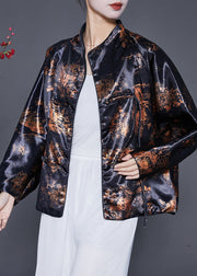 Vintage Black Tasseled Print Cotton Coats Fall