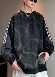 Vintage Black Tie Dye Striped Cotton Mens Sweatshirts Spring