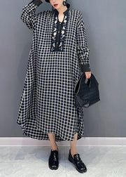 Vintage Black V Neck Plaid Holiday Dress Spring