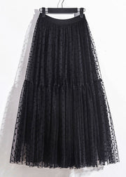 Vintage Black Wrinkled Patchwork High Waist Tulle Skirt Spring