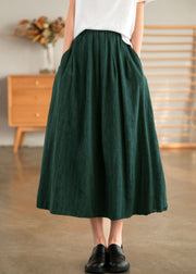 Vintage Blackish Green Elastic Waist Cotton Skirt