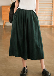 Vintage Blackish Green Elastic Waist Cotton Skirt