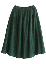 Vintage Blackish Green Elastic Waist Cotton Skirt