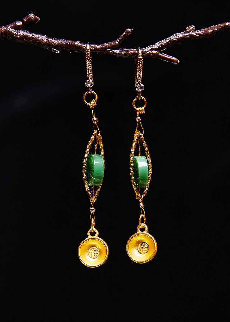 Vintage Blessed Bowl Gilding Fine Jade Drop Earrings