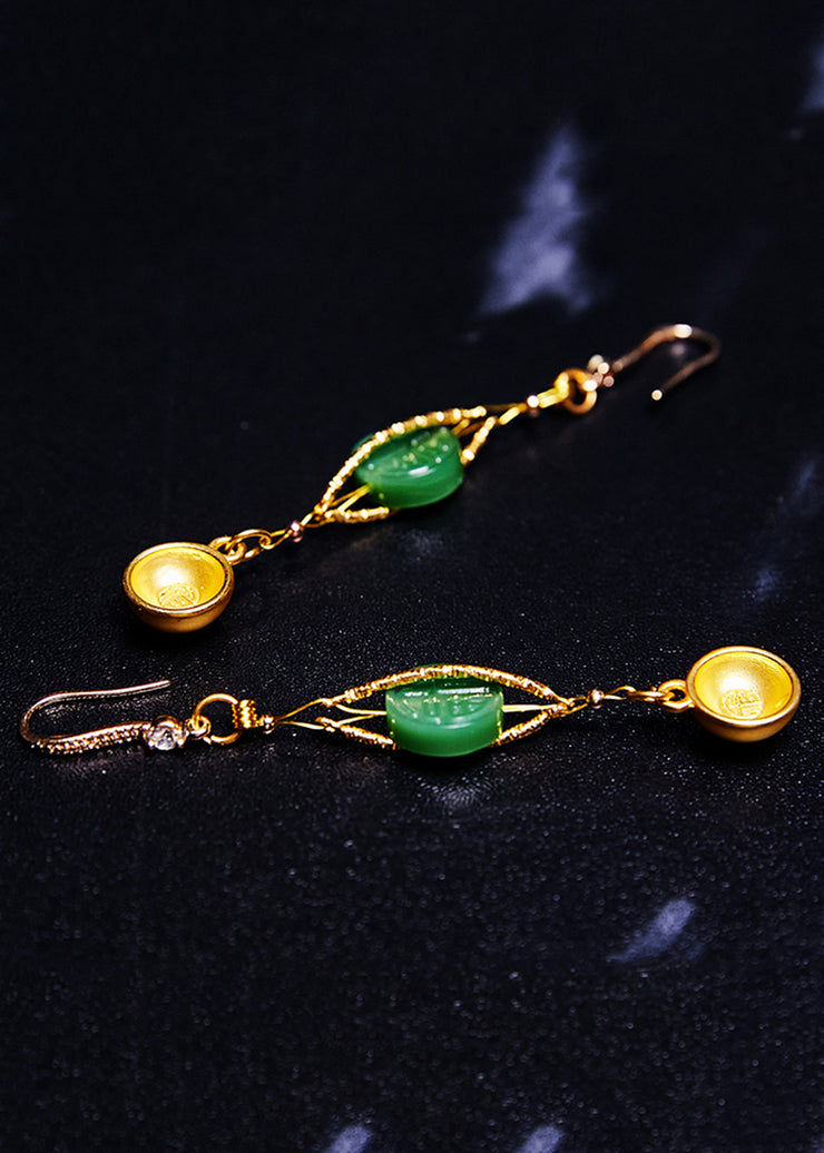 Vintage Blessed Bowl Gilding Fine Jade Drop Earrings