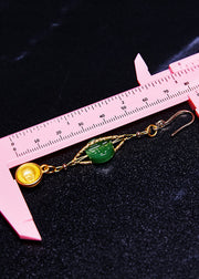 Vintage Blessed Bowl Gilding Fine Jade Drop Earrings