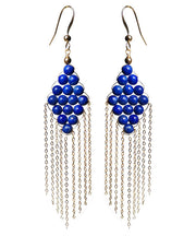 Vintage Blue 14K Gold Gem Stone Tassel Drop Earrings