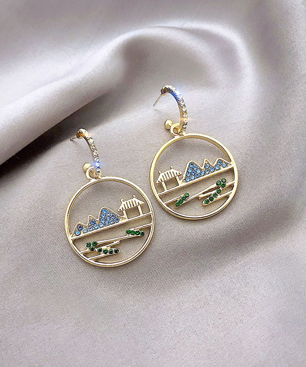 Vintage Blue Alloy Zircon Landscape Drop Earrings