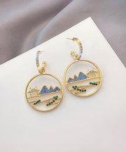 Vintage Blue Alloy Zircon Landscape Drop Earrings