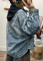 Vintage Blue Button Pockets Patchwork Denim Coat Fall