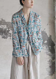 Vintage Blue Button Print Patchwork Cotton Coats Fall