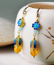 Vintage Blue Metal Agate 14K Gold Original Design Drop Earrings