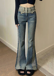 Vintage Blue Pockets High Waist Denim Pants Spring