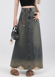Vintage Blue Pockets High Waist Denim Skirt Summer
