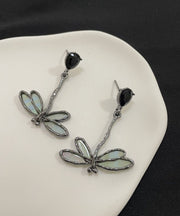 Vintage Blue Sterling Silver Dragonfly Drip Glaze Drop Earrings