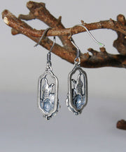 Vintage Blue Sterling Silver Floral Drop Earrings