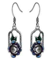 Vintage Blue Sterling Silver Floral Drop Earrings