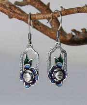 Vintage Blue Sterling Silver Lotus Drop Earrings