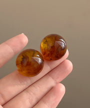 Vintage Brown Acrylic Alloy Resin Ball Stud Earrings