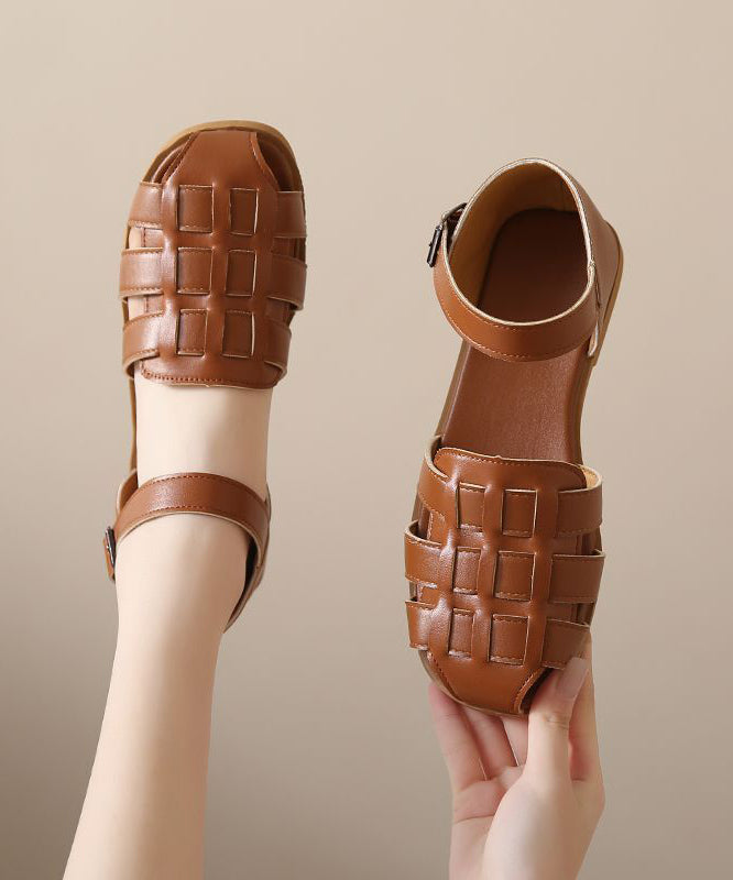 Vintage Brown Braid Sandals Buckle Strap Sandals