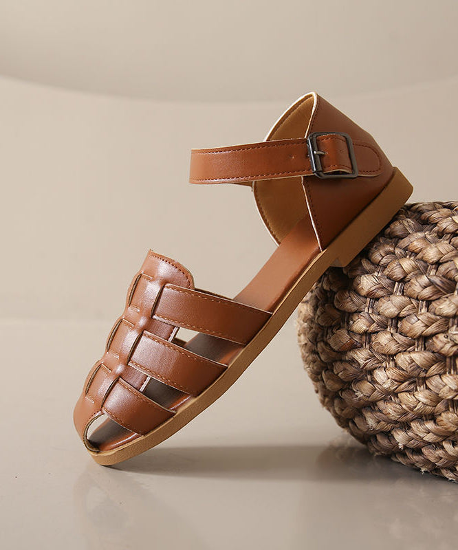 Vintage Brown Braid Sandals Buckle Strap Sandals