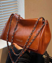 Vintage Brown Chain Linked Faux Leather Tote Handbag