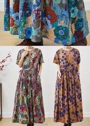 Vintage Brown Cinched Print Cotton Long Dresses Summer